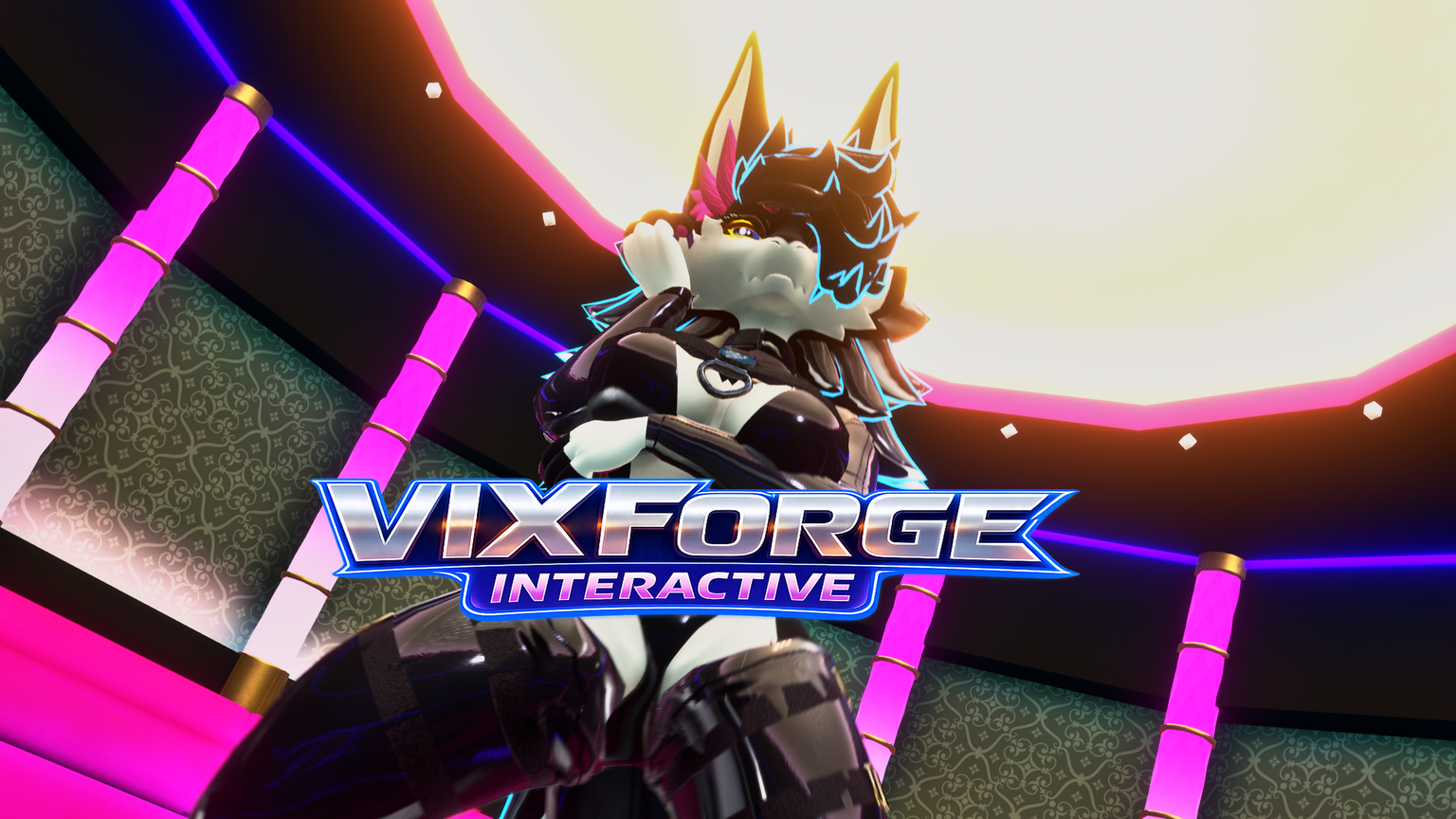 VixForge Interactive Vixens Toolbox milestone celebration banner marking 1,500 downloads by the VRChat creator community.